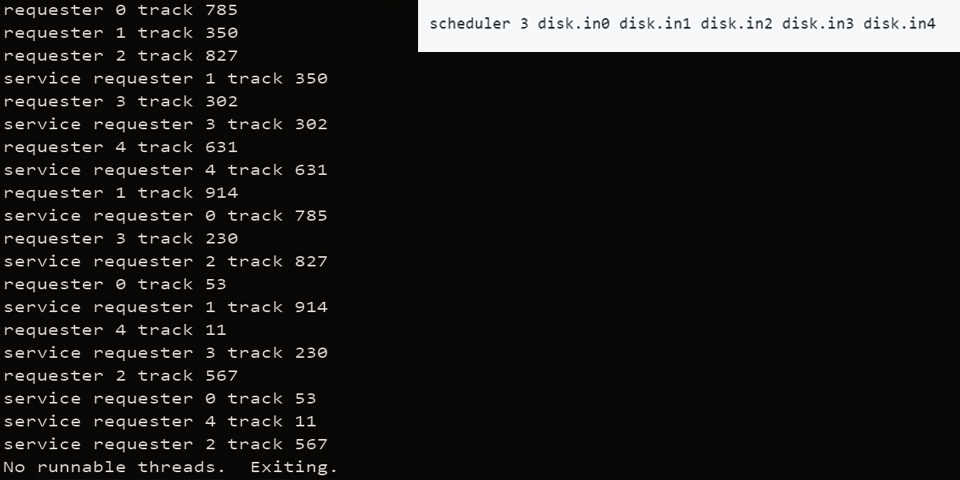 Disk scheduler project output